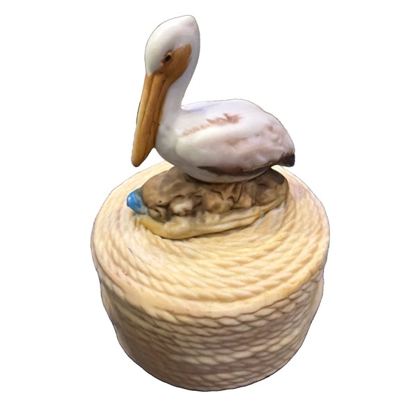 Other - Vintage Porcelain Pelican Trinket Box Bird Nautical Seashore Beach Coast Covered